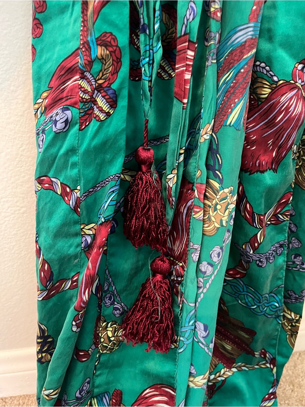 Vintage 100% Silk Victoria's Secret Teal Floral Print Satin Robe - Picture 3 of 5